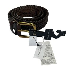 NWT $80 Banana Republic Belt Men S Dark Brown Leather Woven Braided Brass Buckle